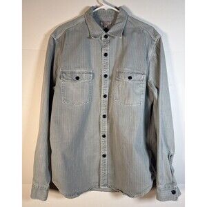 Wallace & Barnes J. CREW Button Front Duck Work Shirt Utility Gray XL Stripe